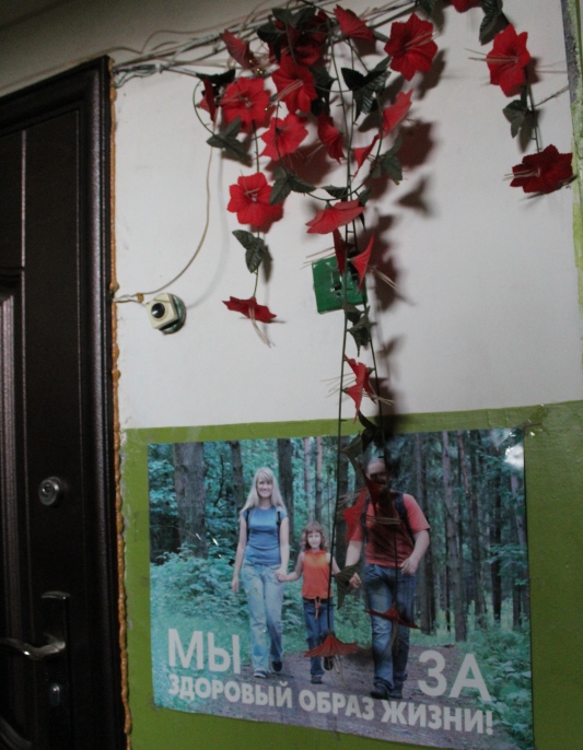 Живые цветы на лестничных маршах, картины и декоративное панно на стенах. Как жители одного из домов по ул. Коваленко в г. Сенно украсили и благоустроили свой подъезд